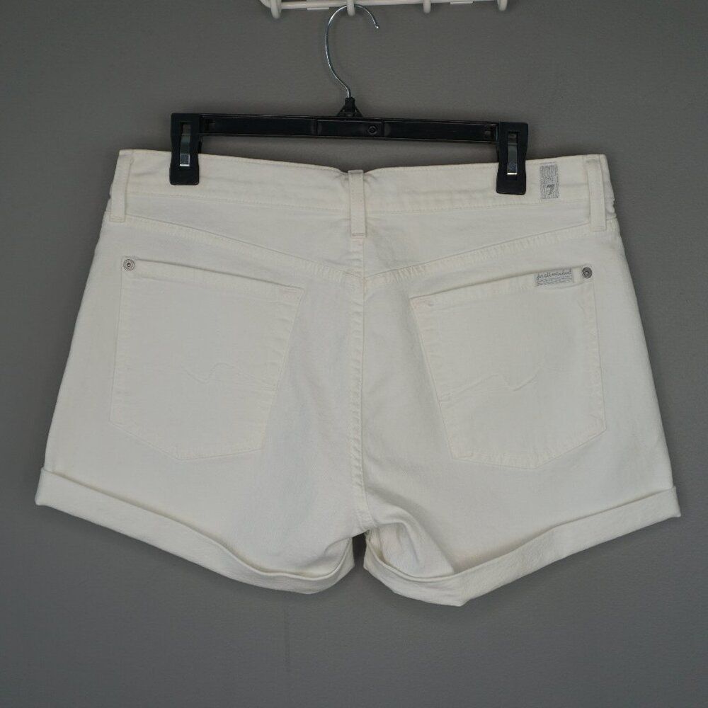 7 for All Mankind Mid Rise Rolled Cuffed Shorts in White Size 31 New - Picture 2 of 12